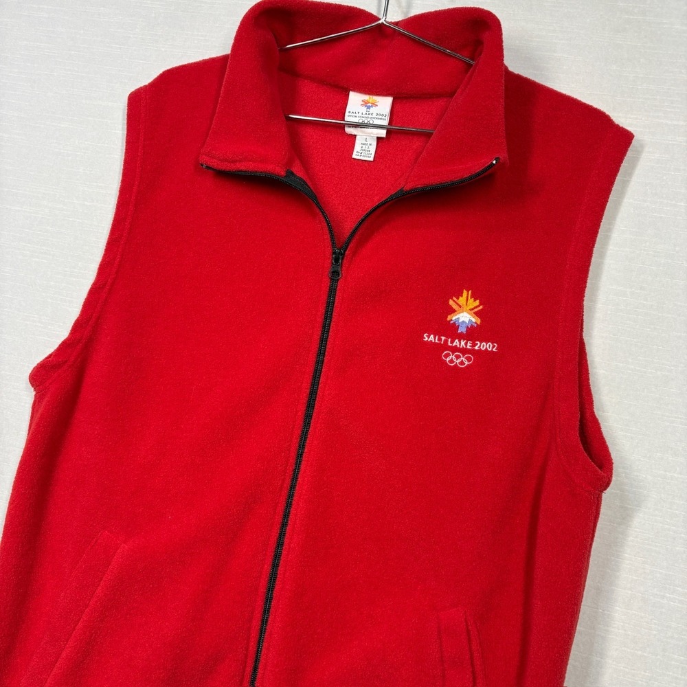 Vintage Salt Lake‎ City Olympics Fleece Vest Men Large Red 2002 Embroidered